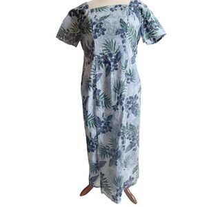 Jade Fashions Womens Maxi Dress 3XL Blue Tropical Floral Muumuu Hawaiian Coastal